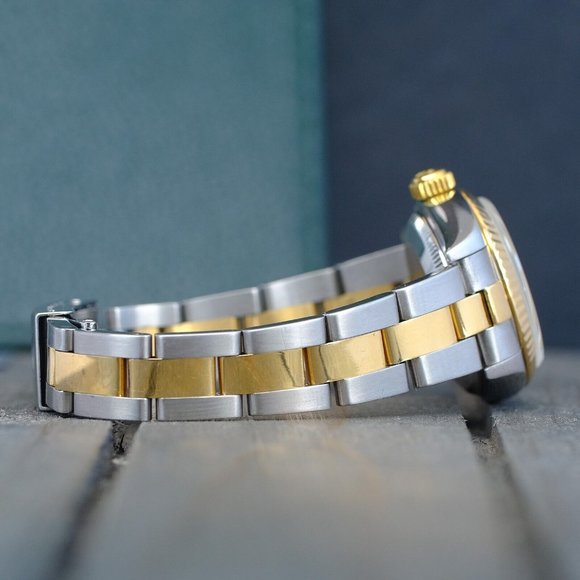 ROLEX DATEJUST LADIES WATCH GOLD STEEL CHAMPAGNE ROMAN DIAL FLUTED 69173 OYSTER - Picture 8 of 12